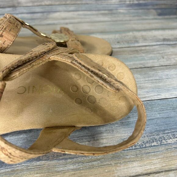 Vionic Sandals Farra Womens 8 Leather Slingback Adjustable Cork Beige - Picture 7 of 9